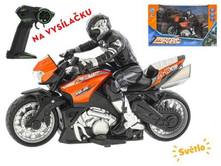 R/C motorka s jezdcem 26cm 1:10 plná funkce na baterie se světlem 2.4GHz v krabičce