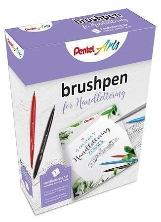 Štětcová pera &quot;Brush Sign&quot;, sada 4 barev, s průvodcem, PENTEL SES15/4-SET