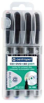 Popisovače Centropen 4606, sada 4 ks cd/dvd/bd, 1 mm