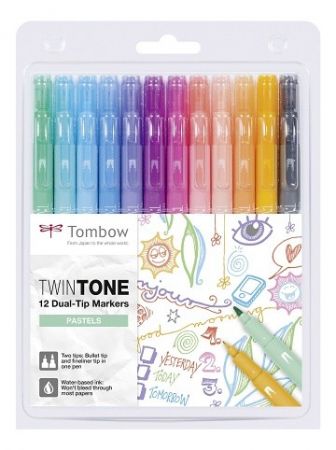 Twintone oboustranné popisovače Tombow, pastelové, 12 ks