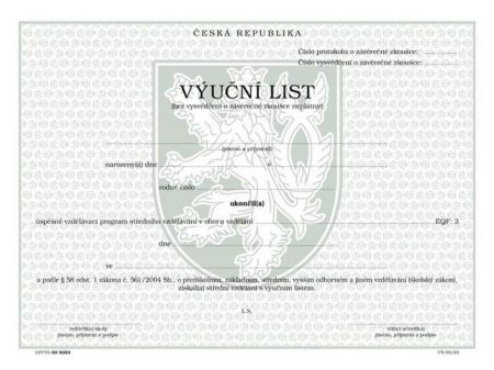 Výuční list -tříleté obory  pro tisk QR kódu