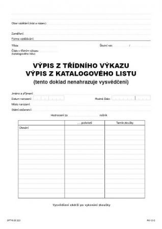 Výpis z třídního výkazu - katalogového listu