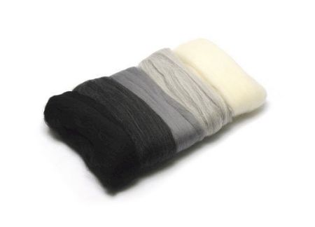 Česaná vlna Merino, 5 x 10 g, černobílá