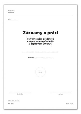 Záznamy o práci v nepovinném předmětu, zájmovém útvaru, obal, dvoulist A4