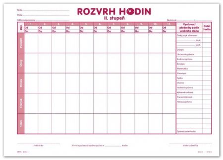 Rozvrh hodin, 2. stupeň, dvoulist A4