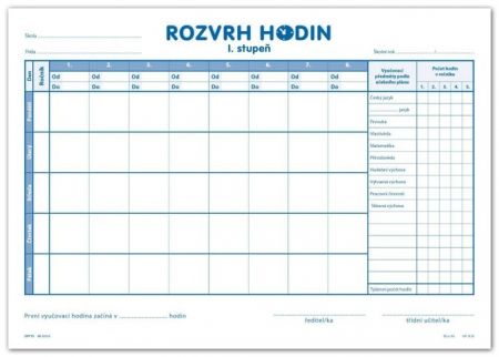 Rozvrh hodin, 1. stupeň, dvoulist A4