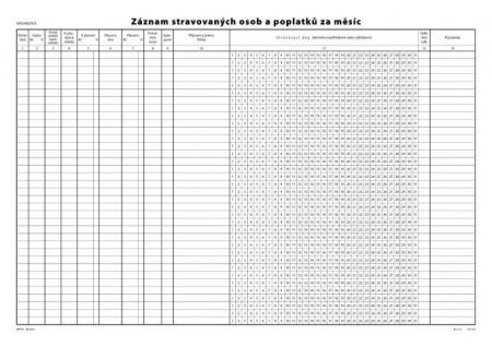 Záznam stravovaných osob a poplatků za měsíc, list A3