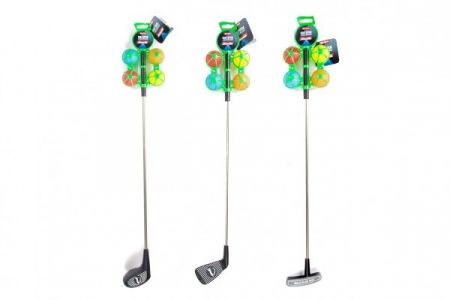 Golfová sada 1ks hůl 60cm + 4ks míček kov/plast