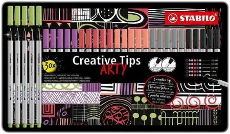 Linery &quot;Creative Tips ARTY&quot;, sada, 6 barev, 5 šířek stopy, plechová krabička, STABILO 89/3