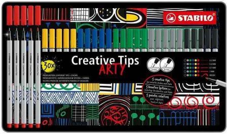 Linery &quot;Creative Tips ARTY&quot;, sada, 6 pastelových barev, 5 šířek stopy, plechová krabička, 