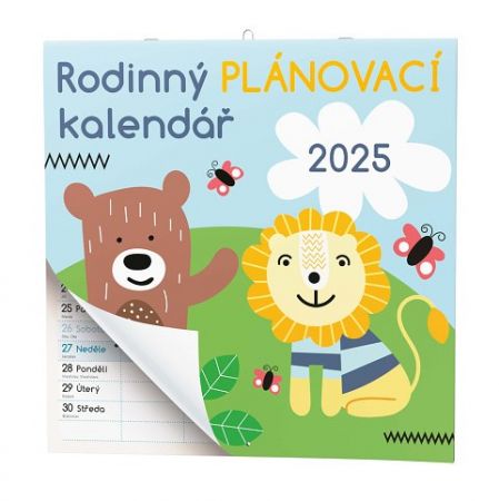 Kalendář nástěnný Rodinný plánovací 2025 / 28,5xm x 28,5cm ( 28,5cm x 57cm rozloženo) / BN