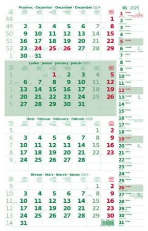Čtyřměsíční kalendář zelený s poznámkami 2025 (N213-25)