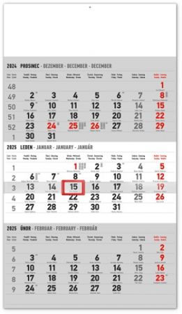 Kalendář nástěnný 3měsíční standard šedý – s českými jmény 2025, 29,5cm x 43cm, PGN-33617-