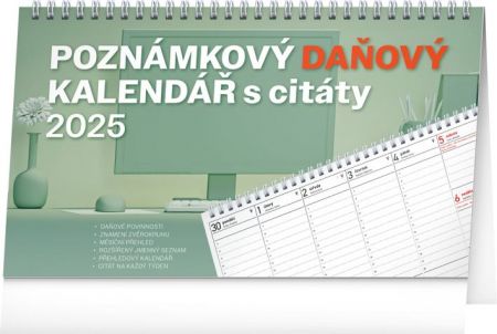 Kalendář stolní Poznámkový daňový s citáty 2025, 25cm x 14,5cm, PGS-33712