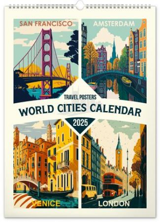 Nástěnný kalendář Cestovatelské plakáty – světová města 2025, 33 × 46 cm