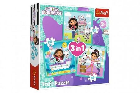 Puzzle 3v1 Gabbyiny aktivity/Gabby&sbquo;s Dollhouse 20x19,5cm v krabici 28x28x6cm