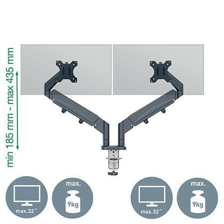 Držák monitoru &quot;Ergo&quot;, tmavě šedá, pro dva monitory, LEITZ 65370089