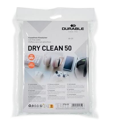 Čisticí utěrky na monitory &quot;Dry clean 50&quot;, bílá, 50 ks, DURABLE 573402