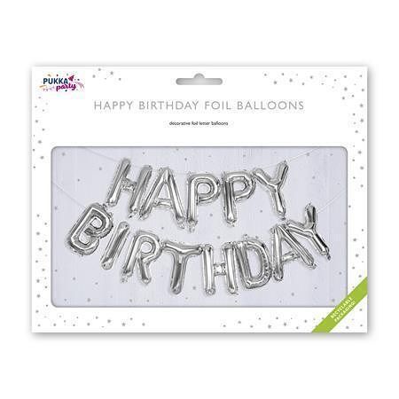 Balónek &quot;Happy Birthday&quot;, stříbrná, 40 cm, PUKKA PAD PTY066