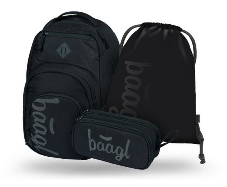 BAAGL 3 SET Coolmate Black: batoh, penál, sáček