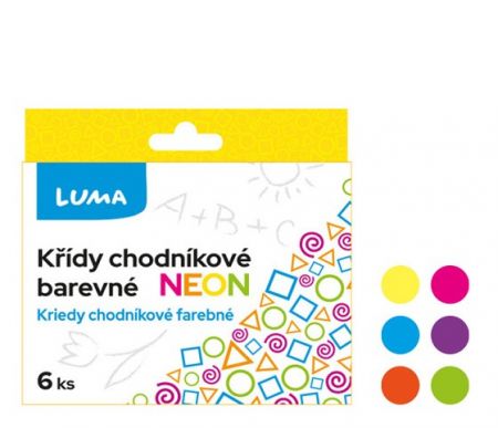 Křídy chodníkové 6ks NEON, krabička LUMA