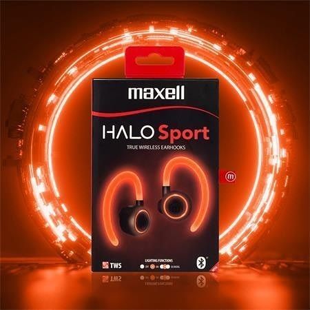 Sluchátka s mikrofonem &quot;Halo Sport&quot;, černá, bezdrátová, Bluetooth, LED, MAXELL