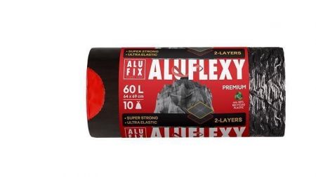 Pytle na odpadky &quot;Aluflexy&quot;, zatahovací, 60 l, 10 ks, ALUFIX