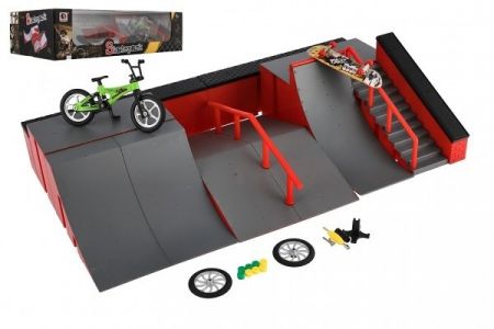 Skatepark - rampy,kolo prstové,skateboard prstový plast s doplňky 2 barvy v krabici 43x25x