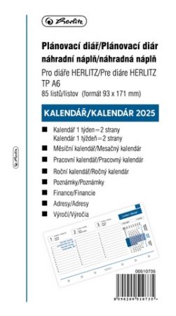 Herlitz - Náplň do kroužkového diáře A6 - 2025, týdenní