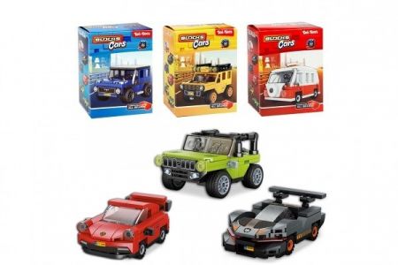 Stavebnice Blocks Cars - auta plast na zpětné natažení mix druhů v krabičce 10x13x6cm