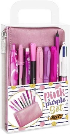 Sada psacích potřeb v pouzdře &quot;PINK &amp; PURPLE&quot;, BIC 9642801 + 10 kusů