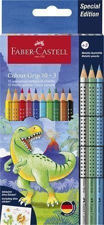 Barevné pastelky &quot;Grip&quot;, 13 barev, trojhranné, dinosaurus, FABER-CASTELL 201545