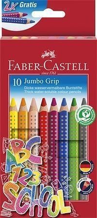 Barevné pastelky &quot;Jumbo Grip&quot;, 10 barev, trojhranné, FABER-CASTELL 280922