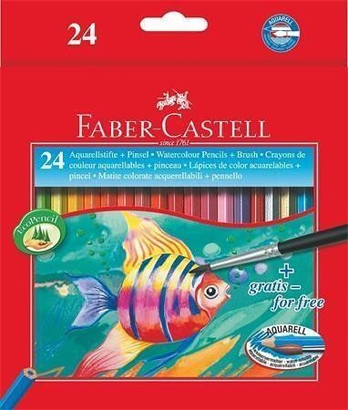 Akvarelové pastelky, se štětcem, 24 barev, šestihranné, FABER-CASTELL