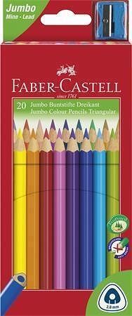 Barevné pastelky &quot;Jumbo&quot; + ořezávátko, 20 barev, šestihranné, FABER-CASTELL