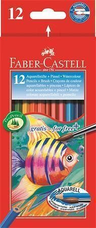 Akvarelové pastelky, se štětcem, 12 barev, šestihranné, FABER-CASTELL 