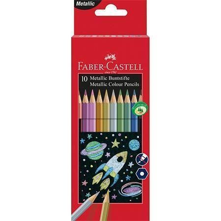 Barevné pastelky, sada, 10 metalických barev, šestihranné, FABER-CASTELL