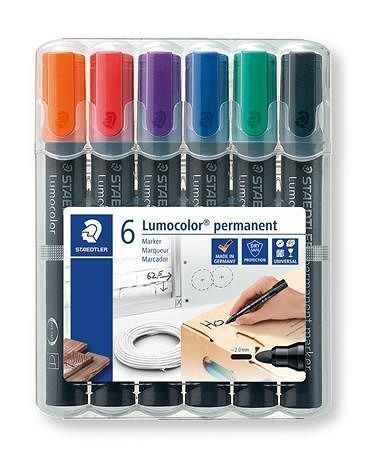 Permanentní popisovač &quot;Lumocolor 352&quot;, sada, 6 barev, 2 mm, kuželový hrot, STAEDTLER 352 W