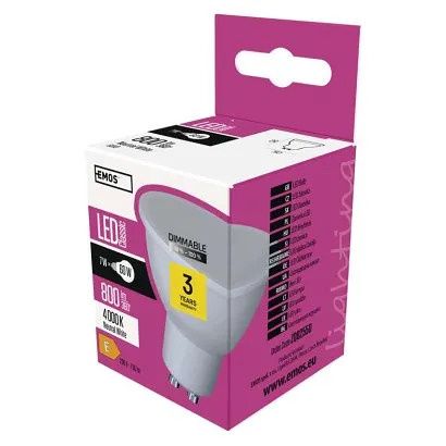 EMOS LED žárovka Classic MR16 / GU10 / 7 W (60 W) / 800 lm / neutrální bílá / stmívatelná