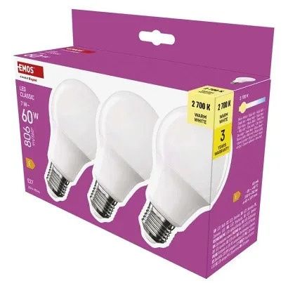 EMOS LED žárovka Classic A60 / E27 / 7 W  (60 W) / 806 lm / teplá bílá