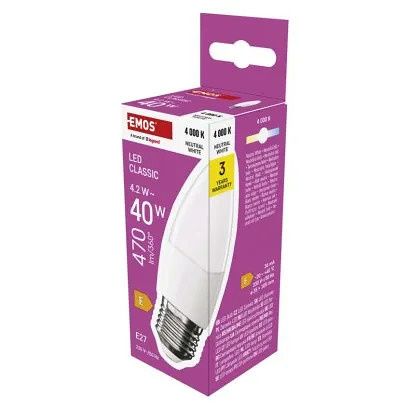 EMOS LED žárovka Classic svíčka / E27 / 4,2 W (40 W) / 470 lm / neutrální bílá