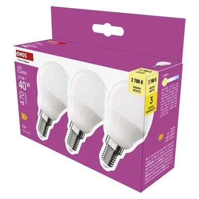 EMOS LED žárovka Classic Mini Globe / E14 / 4,2 W (40 W) / 470 lm / teplá bílá