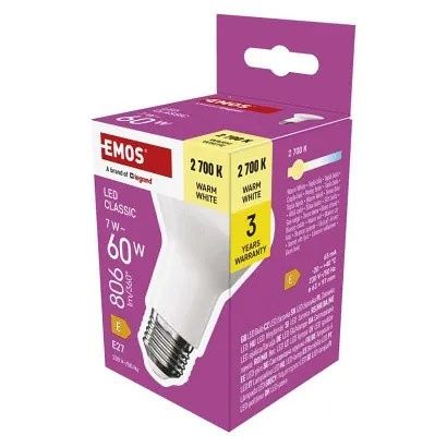 EMOS LED žárovka Classic R63 / E27 / 7 W  (60 W) / 806 lm / teplá bílá