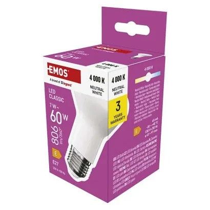 EMOS LED žárovka Classic R63 / E27 / 7 W  (60 W) / 806 lm / neutrální bílá