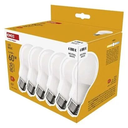 EMOS LED žárovka Basic A60 / E27 / 9,4 W (60 W) / 806 lm / neutrální bílá