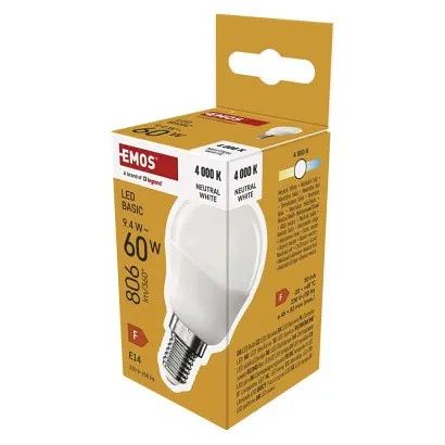 EMOS LED žárovka Basic Mini Globe / E14 / 9,4 W (60 W) / 806 lm / neutrální bílá