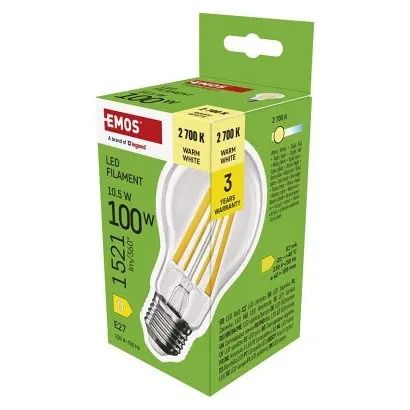 EMOS LED žárovka Filament A60 / E27 / 10,5 W (100 W) / 1521 lm / teplá bílá