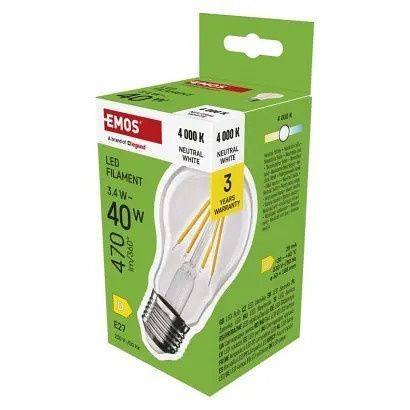 EMOS LED žárovka Filament A60 / E27 / 3,4 W (40 W) / 470 lm / neutrální bílá