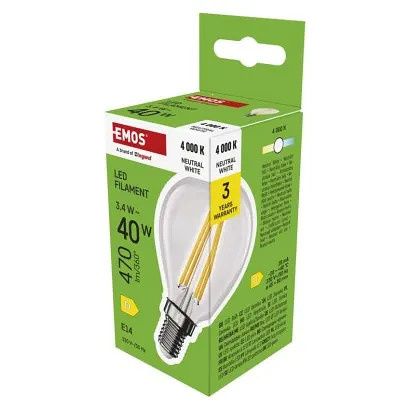 EMOS LED žárovka Filament Mini Globe / E14 / 3,4 W (40 W) / 470 lm / neutrální bílá