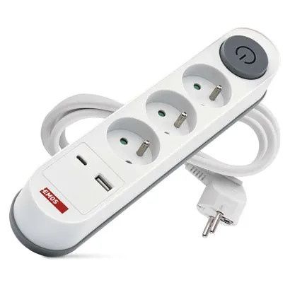 EMOS Prodlužovací kabel 2 m / 3 zásuvky / s vypínačem / bílý / 1×USB-A + 1×USB-C / 1,5 mm2